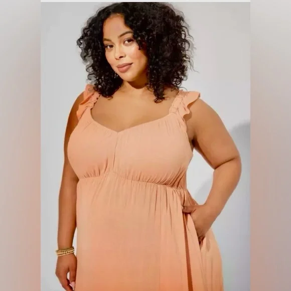 Torrid Peach Rayon Slub Ruffle Strap Tiered Maxi Dress - Size 2X - 18-20 - NWOT! - Picture 3 of 10